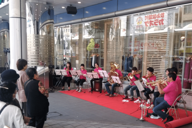 Orchestra performing in front of Hiroshima Parco